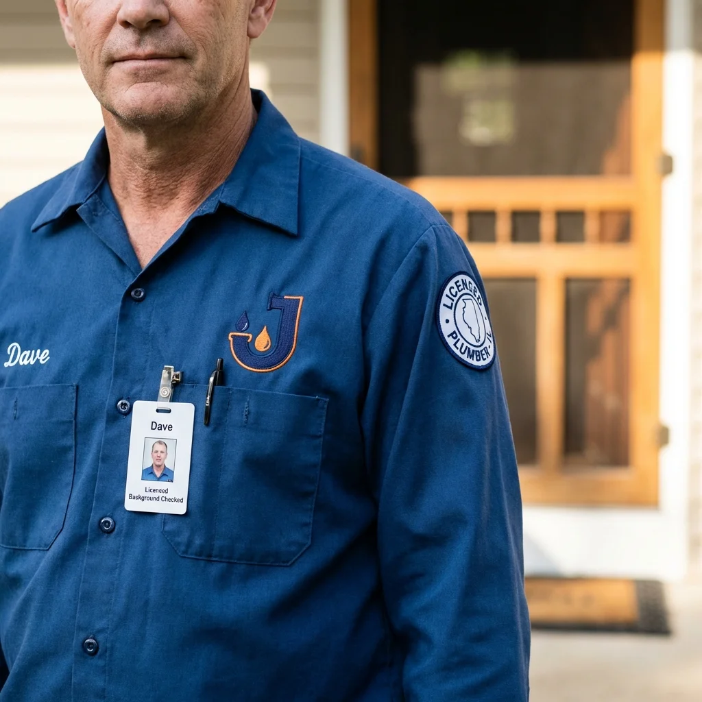 Licensed plumber showing ID badge in Fort Belvoir, VA