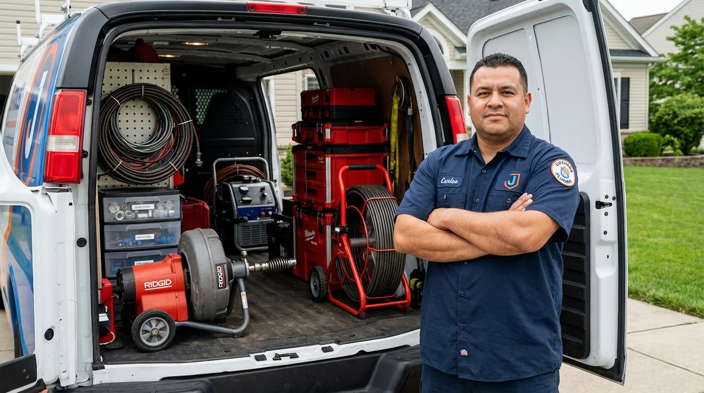 Professional drain cleaning equipment and Johns Plumbing LLC plumber in Fort Belvoir