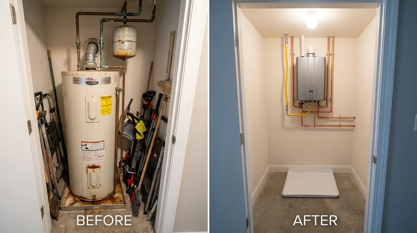 Tank water heater versus wall-mounted tankless unit comparison for Fort Belvoir, VA homeowners