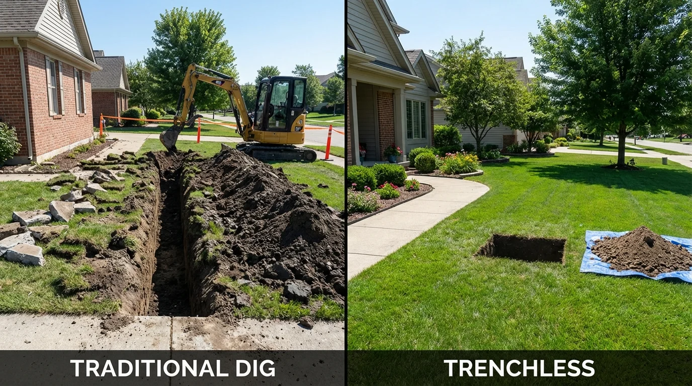 Trenchless sewer repair with minimal yard damage versus traditional excavation in Fort Belvoir, VA
